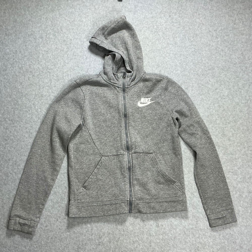 Nike Sportswear Kids Medium Full Zip Hoodie Heather Gray Fleece Logo Sweatshirt